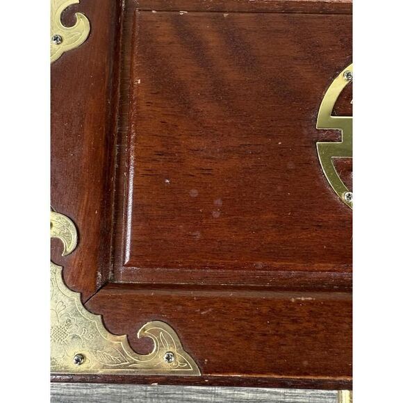 Vintage Asian Brass Inlay Wooden Jewelry Box Chest Organizer 11.5x7x5.5 - Picture 7 of 9